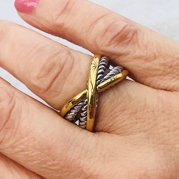 Silver and Gold Criss Cross Rhodium Plated Brass - Picture 4 of 7